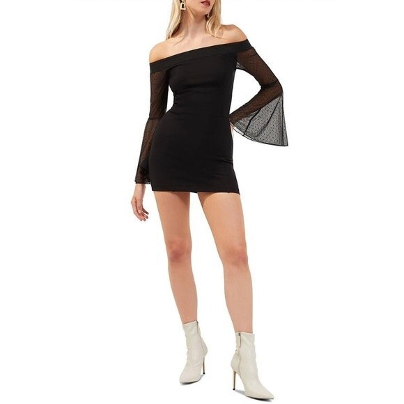 NWOT FRENCH CONNECTION LULA WOMENS OFF-THE-SHOULDER BODYCON DRESS. SIZE LARGE - Picture 1 of 7